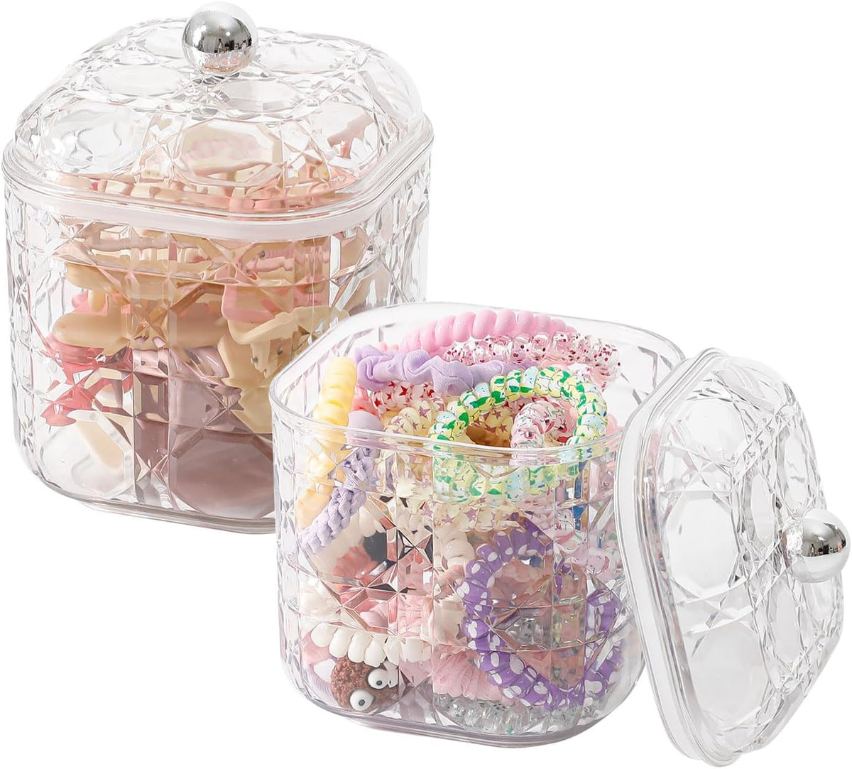 2-Pack Plastic Sealed Lid Hair Accessories Storage Jars