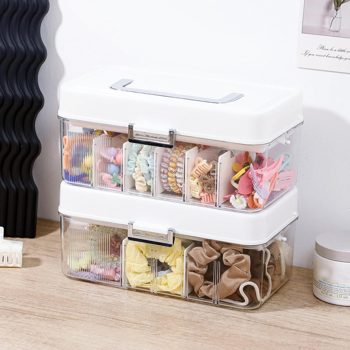 2-Tier Plastic Hair Accessories Organizer with 12 Adjustable Dividers