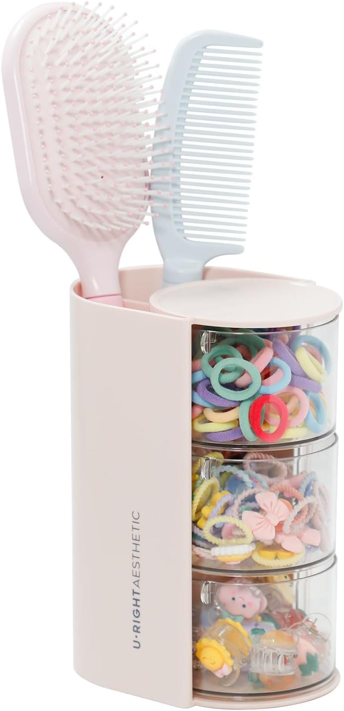 3-Layer Rotating Plastic Makeup Brush and Hair Organizer