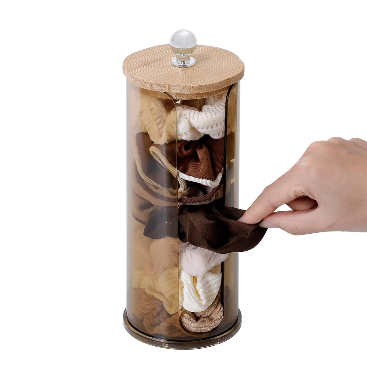 Plastic Scrunchie Holder with Wooden Lid and U-Slot Design