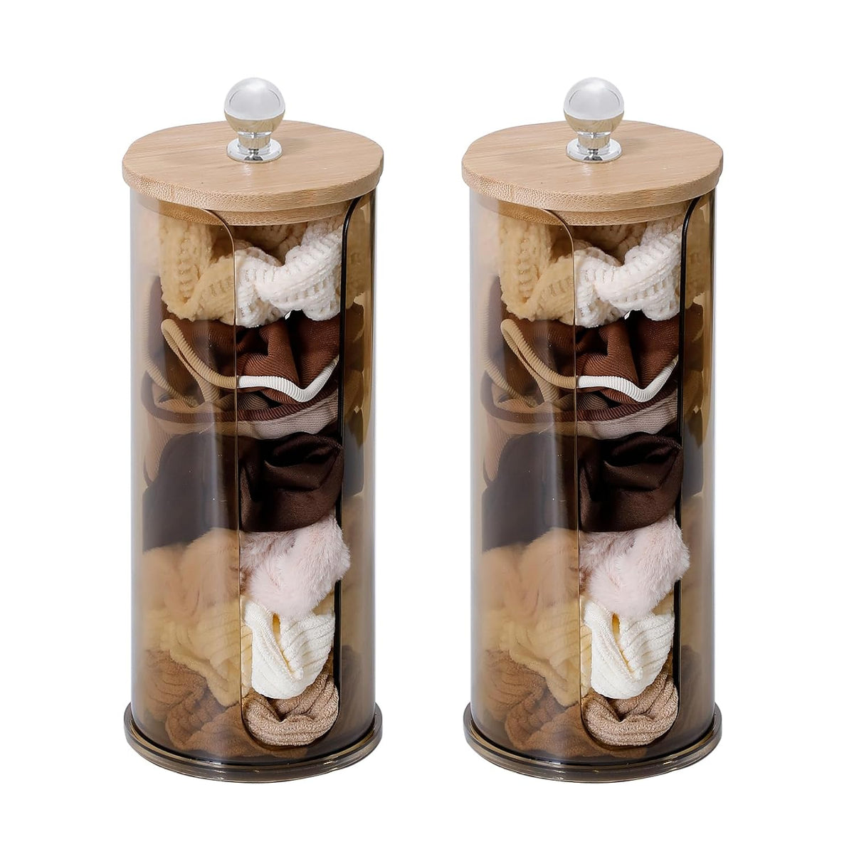 Plastic Scrunchie Holder with Wooden Lid and U-Slot Design