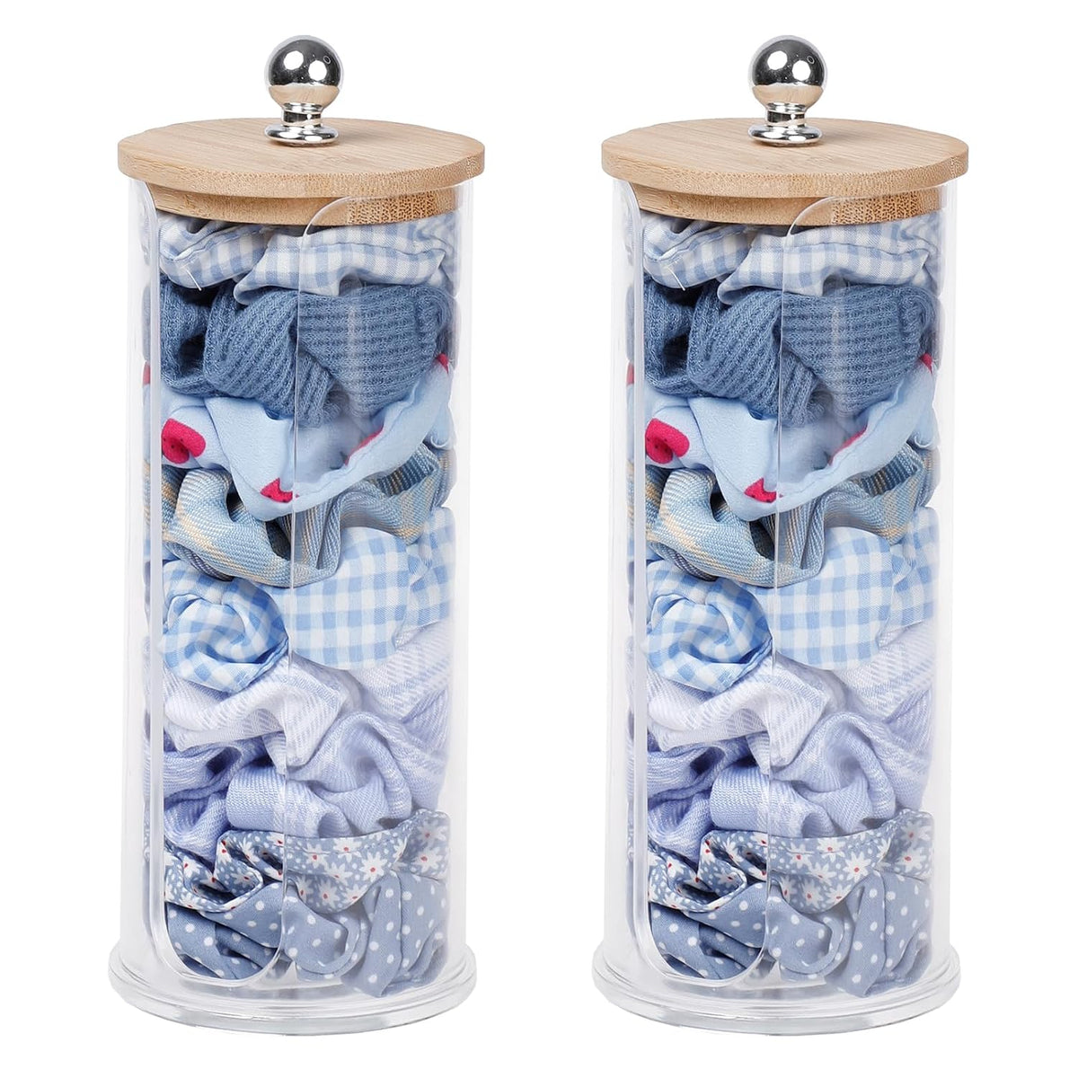 Plastic Scrunchie Holder with Wooden Lid and U-Slot Design