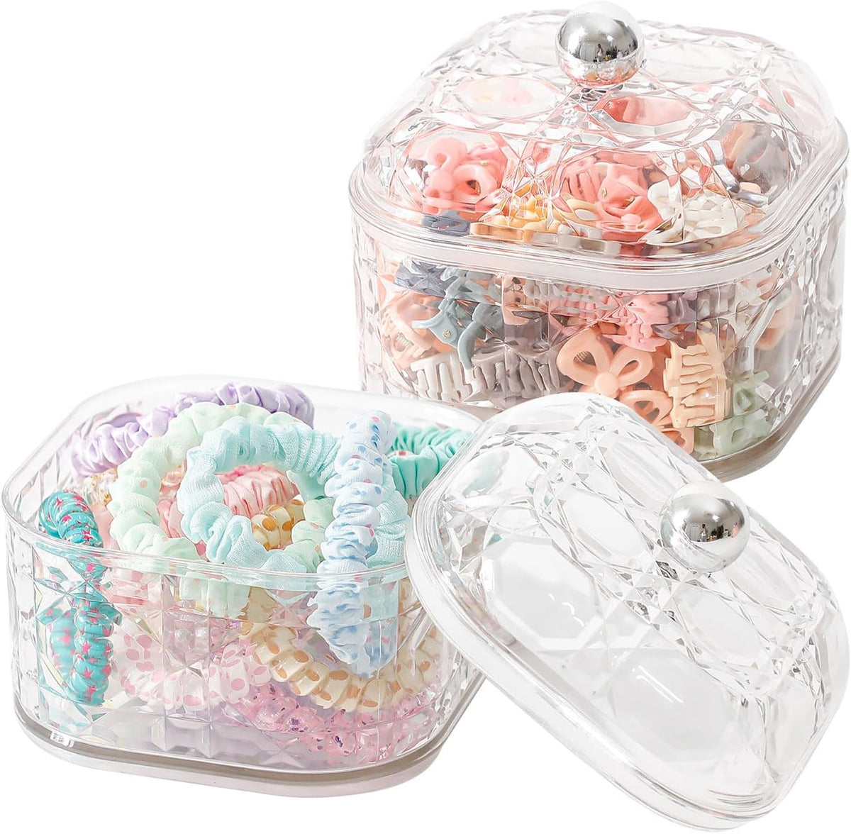 2-Pack Plastic Sealed Lid Hair Accessories Storage Jars