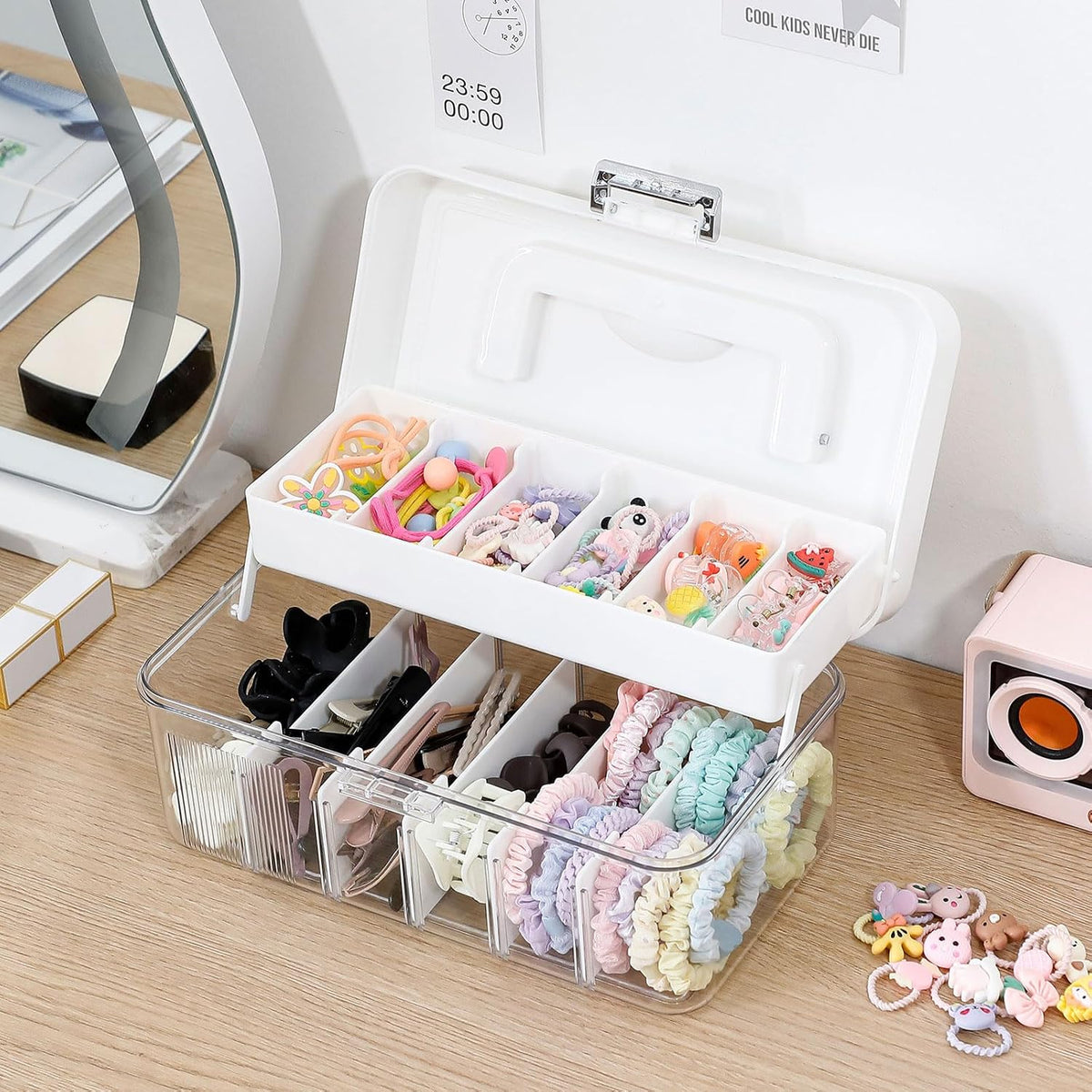 2-Tier Plastic Hair Accessories Organizer with 12 Adjustable Dividers