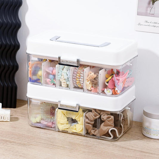 2-Tier Plastic Hair Accessories Organizer with 12 Adjustable Dividers