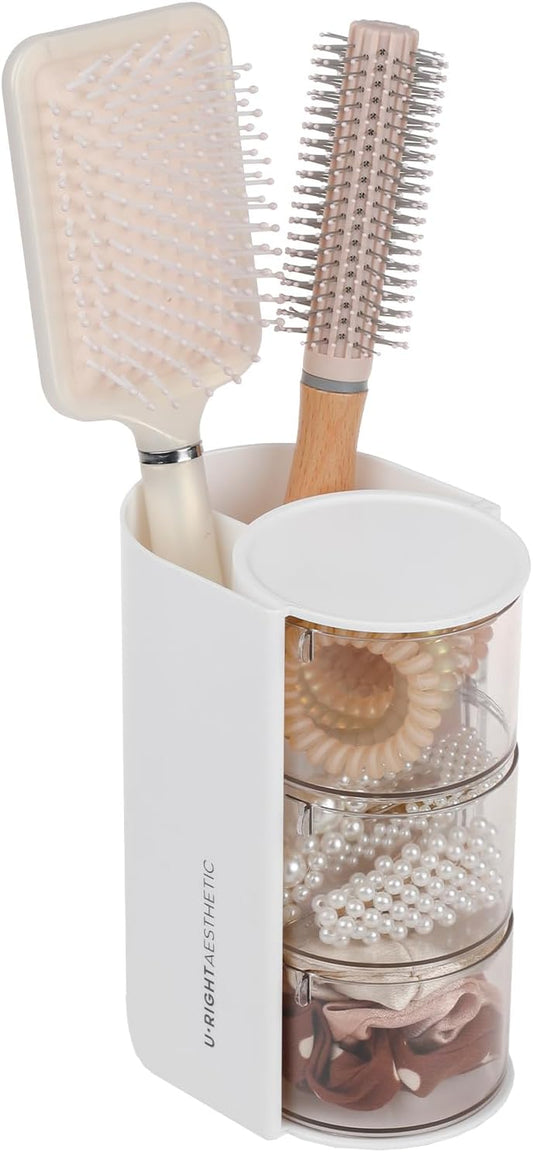 3-Layer Rotating Plastic Makeup Brush and Hair Organizer