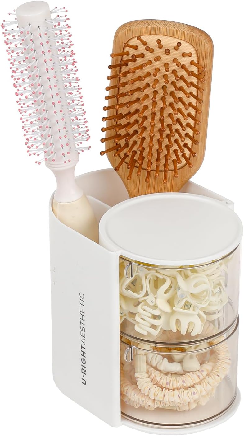 3-Layer Rotating Plastic Makeup Brush and Hair Organizer
