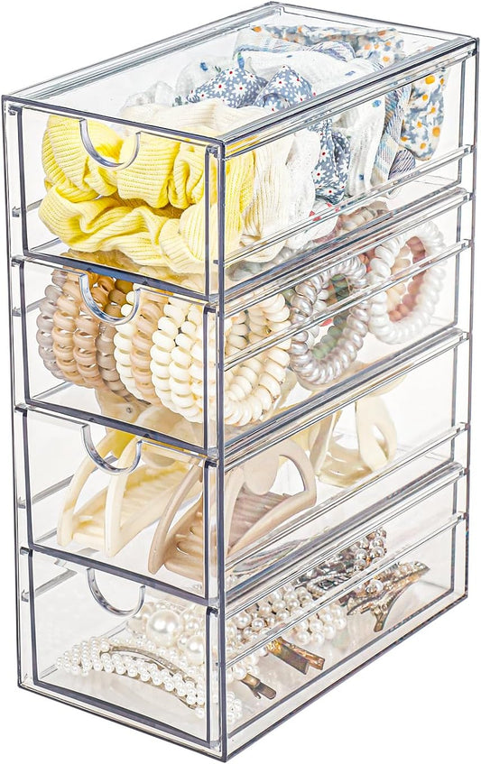 4-Drawer Plastic Hair Accessories Organizer with Pull-Out Design